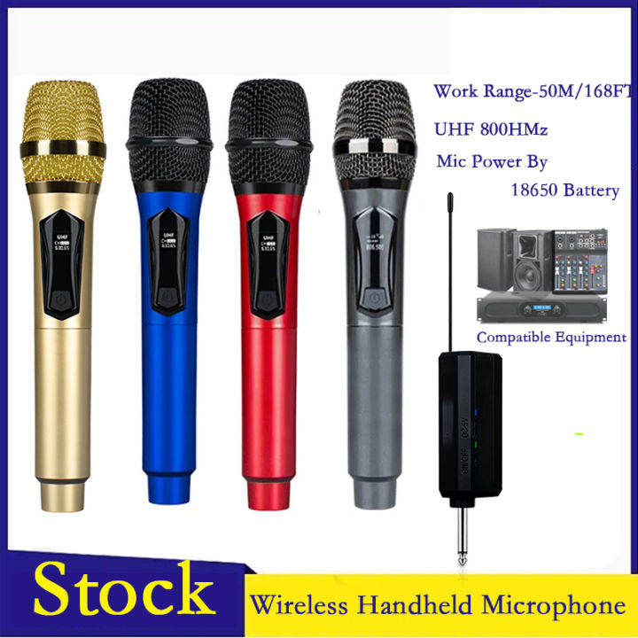 UHF Wireless Microphone System - Rechargeable Cordless Mics With 6.35mm Receiver, 164ft Range