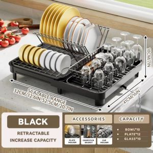 Isidoro.os Dish Drying Rack Dish Drainer Kitchen With Glass Holder Extendable Rack