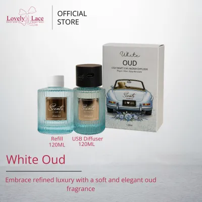 Lovely Lace USB Smart Car Diffuser + Refill 120ML Set (Buy 2 Set FREE 1X PVC Bag Random Colour)