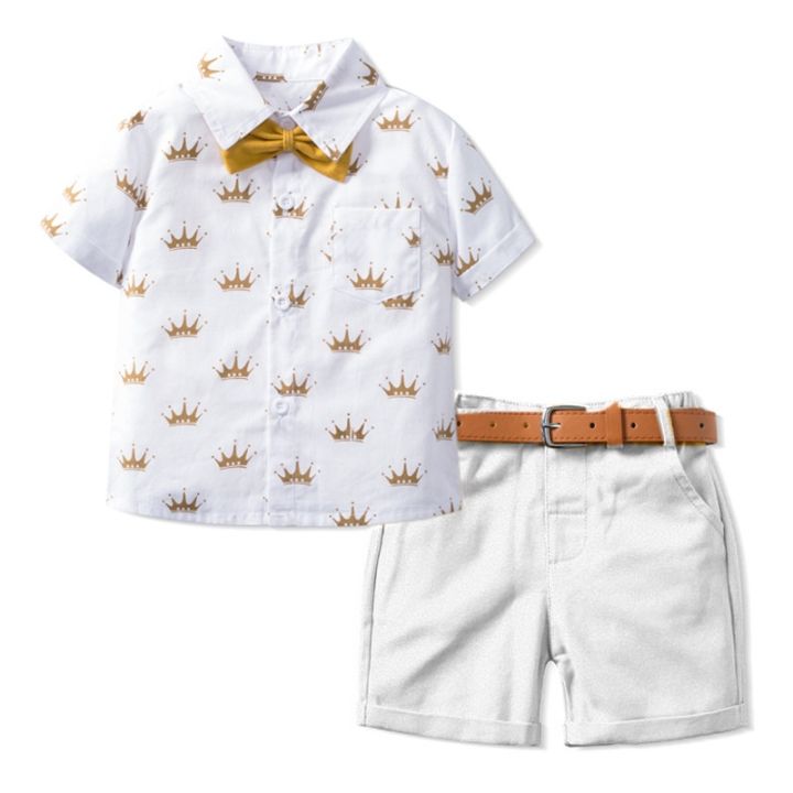 3pcs Set Christening Clothes for Baby Boy White Bow Tie Polo Shirt