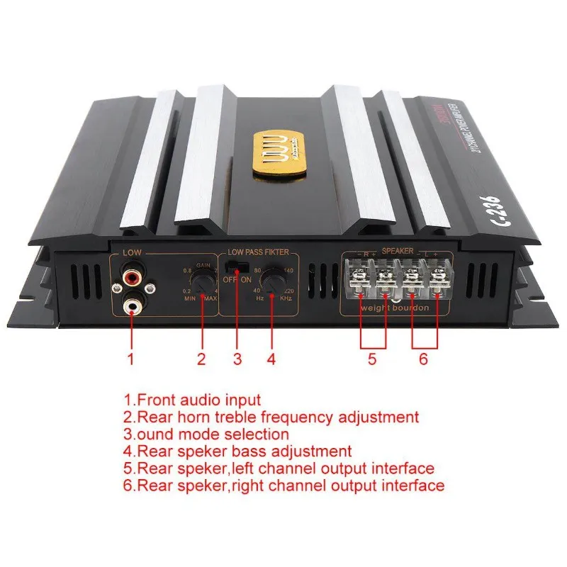 2024】WUDI 3800W 12V Channel Car Amplifier Subwoofer Class A/B