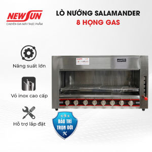 Lò Nướng Chín Thực Phẩm Không Khói Salamander NEWSUN 8 Họng Bằng Gas - Hàng Chính Hãng - Bảo Hành 12 Tháng