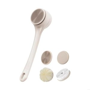 JOKTT Waterproof Electric Bath Brush Dual Speed Removable Face Rubbing Back Massage Brush 4-in-1 Double Rotating Handles Exfoliating Brush Bath Use
