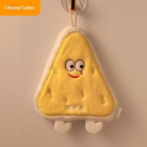Hangdian dễ thương phim hoạt hình pho mát hình khăn tay cho phòng tắm và nhà bếp thiết kế vải nhung mềm mại với móc treo