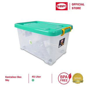 SHINPO Kontainer Penyimpanan Multifungsi Warna-Warni dengan Roda dan Penguncian - 45 Liter