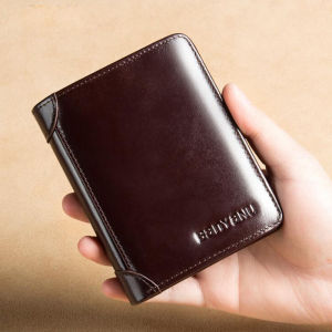 BANYANU Dompet Lelaki Fashion Card Holder Wallet Original Cow Leather Purse Bag for Men RFID Protection