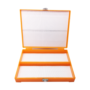 Microscope Slides Box 100 Places Slide Case Metal Buckle Plastic Storage Box for Microscope Specimen Glass Slides 100 Pieces