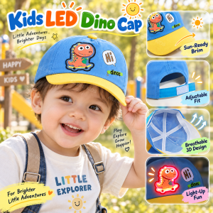 AILEBE Kids Caps Toddler LED Light Up Dinosaur Baseball Cap Adjustable Snapback Peaked Cap Soft Cotton Breathable Sun Protection Baby Hat Cute Cartoon Outdoor Travel Panglakad OOTD For Boys Girls 6-24 Months