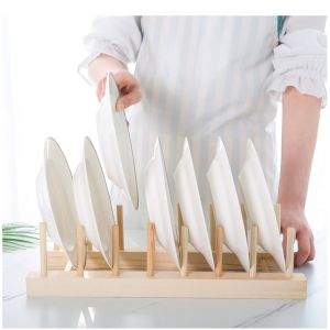 Wooden Dish Drainer Rack Kitchen Dishes Plate Drying Rack Book Display Rack Holder Pot Lid Racks Organizer