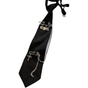 Necktie Gothic Neck Tie Punk Cross Metal Chain Dasi Hitam