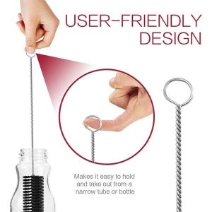 10Pcs Straw Cleaning Brush Kit Drinks Straw Cleaner Nylon Soft 304 Stainless Steel Long Handle Brush