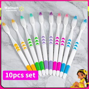 【Walmart】Soft Toothbrush Set for Adults 10 Pieces Charcoal Bristle Extra Soft Ultra Thin Bamboo Handle Tongue Scraper Ergonomic Non Slip Grip Sensitive Gums Enamel Safe Teeth Whitening Family Home Use Travel Bulk Value