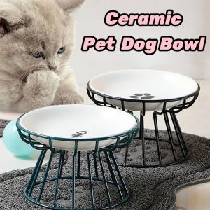 YOUYITIAOYU Pet Ceramic Bowl Anti Vomiting Cat Bowl Elevated Dog Feeder With Stand Fixed Heightened Rack Protect