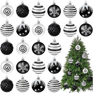 Christmas decoration 6cm24pcs electroplated black and white hand-painted plastic Christmas ball set Christmas tree pendant