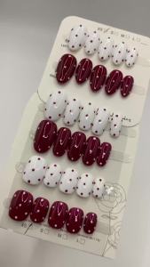 Vintage Red White Polka Dot Press On Nails Handmade Short Square Reusable Fake Nails DIY Nail Art Decoration