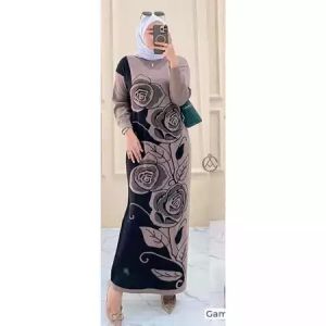 DRESS MAXI MOTIF BUNGA BAHAN SAMTEX TEBAL GAMIS WANITA JUMBO TERBARU