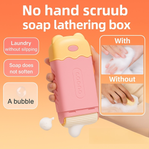 🧼Bear Soap Bubbler Free Rub Soap Box Creative Multifunctional Storage Household Roller Automatic Foaming Soap Box防滑沥水小熊滚轮肥皂盒
