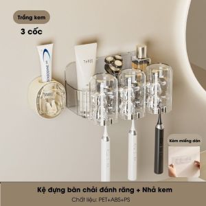 Bộ nhả kem đánh răng tự động kệ để bàn chải đánh răng hình gấu dễ thương nhựa dày dặn dán tường chắc chắn Odela House