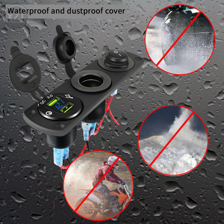 RBNJO 12V เต้ารับที่จุดบุหรี่3in 1รถกันน้ำได้,แผงควมคุมไฟฟ้า USB สอง ...