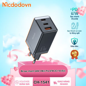 Bộ Sạc Nhanh GaN 67W Mcdodo CH-1541 Mini Pro – 2C + 1A (Chuẩn EU) Sạc Laptop iPhone Android