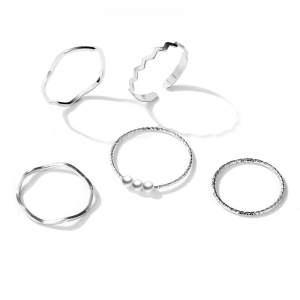 KAMJE Cincin Titanium Wanita Anti Karat dan Luntur Emas Perak Couple Aksesoris Fashion Korea 5Pcs