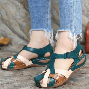 [Free Shipping] Summer WomenS Shoes New Styles Of WomenS Sandals Retro Round-Toe Wedge Sandals With Cut-Out Designs