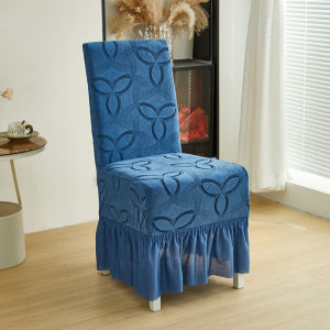 Jacquard Stretch Chair Cover-Thick Elastic Dining Seat Cover with Skirt Dustproof Home Decor