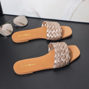 Korean style ladies woven open toe sandals fashionable flat slippers