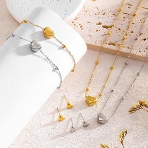 [fenggongshuode] Stainless Steel Color Heart Love Chain Necklace Bracelets Earrings For Women Girl New Fashion Non-fading Jewelry Set