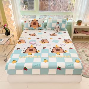 Printed 100% Cotton Fitted Sheet All Season Skin Friendly Queen Mattress Cover with Deep Pocket Single Double Elastic Bed Sheets2026
