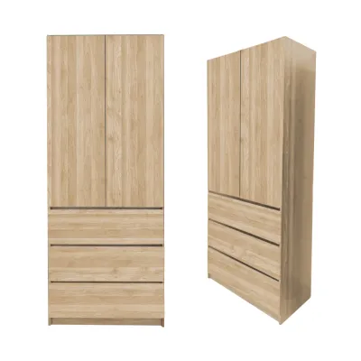 LivingMall Nolin Modern 2 Door Hanging Wardrobe + 3 Layer Drawer Laminated Back Panel