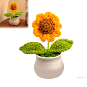 Crochet Flowers Cute Little Potted Flower Vivid Bright Faux Flowers Home Decoration Birthday Gifts for Women Girlfriends EWR-SG