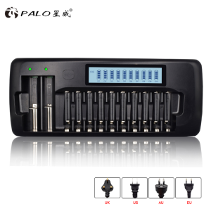 Palo 12 ช่อง LCD Smart Charger สำหรับ AA/AAA SC Ni-MH NI-CD ความจุ 3.7V Li-Ion เข้า 18650 18490 17670 17500 16340