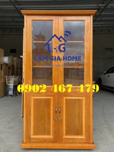 [GIAO HCM MIỄN SHIP] Tủ hồ sơ kính gỗ sồi nâu có bánh xe