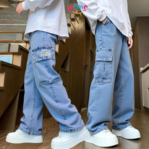 Multi Pocket Denim Pants for Kids Boys Korean Style Plain Loose Baggy Maong Cargo Pants for Kids Boys 5-14 Years Old