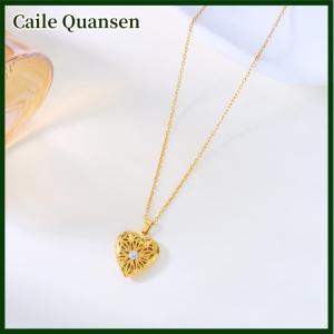 Caile สร้อยคอจี้ล็อกเก็ตแบบเปิดปิดทำจากสแตนเลสสำหรับผู้หญิงกล่องใส่รูปหัวใจสร้อยเพทายของขวัญสำหรับครอบครัวคู่รัก