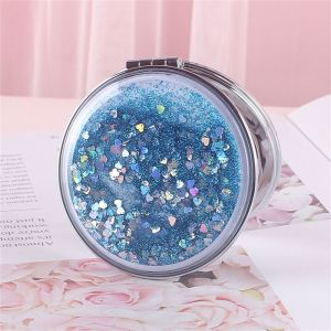 TRASTO Quicksand Makeup Mirror Shiny Bling Magnifying Foldable Mirror Exquisite Compact Pocket Mirror Hairdressing Tool