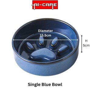 Japanese Style Paw Design Ceramic Slow Feeder Bowl/ Slow Feeder Pet Bowl Detachable Design Natural Wooden Material