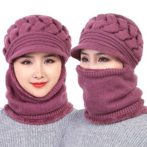 DFGFIN Knitted Women Winter Hat Woolen Yarn Warm Ring Scarf Balaclava Beanies Fashion Plush Thickening Scarf Cap Outdoor