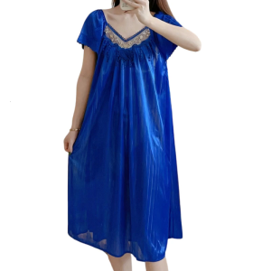 Summer Ice Silk Nightgowns for WomenShort Sleeve Sleep Dress Night Gowns Loose Sleepshirt Sleepwear Nightdress Gifts