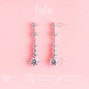 Lulu Moissanite Jewelry Kyara Round Cut Drop Stud Earrings 1 Pair 3CT Lapis Emas 18K Sertifikat GRA