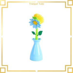 Tranquil Soap Dispenser Sink Automatic Sponge Kitchen Bathroom Flower Shaped Cleaning Brush Pot Washing Tool with Handle Home Decoration
