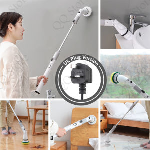 New Handheld Rechargeable Wireless Electric Spin Scrubber Power Brush Tools Shower Bathroom Scrubber with 4 Replaceable Type Head Hurricane Scrubber Floor Brush Cleaning Toilet Berus Elektrik Penyental Tandas Bilik Mandi 电动清洁刷 H16