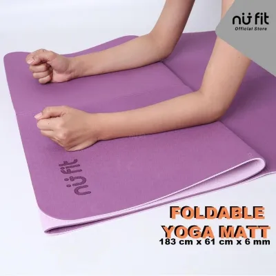 Nu Fit - TPE Portable Yoga Matt 183 x 61 x 6 mm - Anti Slip Matras Yoga TPE - Matras Olahraga Lipat Premium - Yoga Mat - Matras Pilates Portable Berkualitas - Ungu