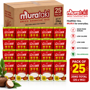 Murataki Dried Shirataki Rice 25 packs 25kg total (25 x 1kg) Healthy rice alternative MURA for everyday. Made from Konjac Low calorie Low carb Heart friendly FDA approved.