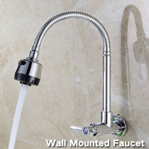 Kitchen Faucet Wall Tap Type Stainless 360° Rotate Flexible Single Cold Sink Faucet Wall Mounted Faucet Plastic steel silver