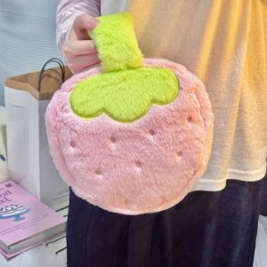 New Cute Strawberry Plush Makeup Bag Large Capacity Travel Skincare Organizer Toiletry Pouch with Handle Girls Gift