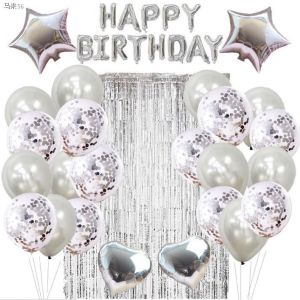28Pcs/set Rose Gold Birthday Set Party Supplies Happy Birthday Letter Balloons Rain Curtain String Decorations