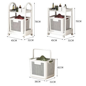 Laundry Basket Trolley Rack Removable Plastic Bathroom Shelf Dirty Clothes Storage Container Laundry Care Bag Organizer