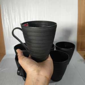 1 LUSIN (12 PCS) Cangkir Ramen Ulir Gelas Plastik Gelas Mug Murah Besar kitcheware BPA FREE Teh-Hitam Kitchenware